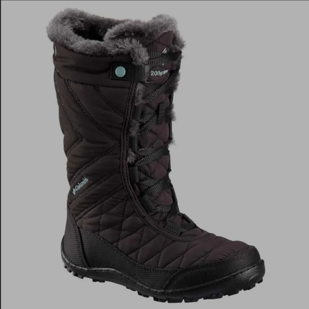 New Columbia Snow boots Minx Mid III Omni Heat  black Grey Girls 6 Women's 7 7.5